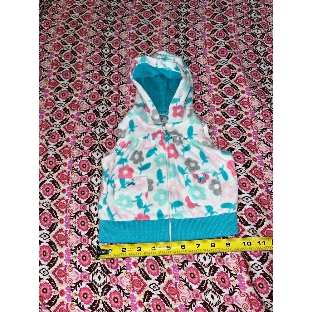 Baby Girl’s Carter’s Fleece Hooded Floral Print Zip Up Vest Size 6 Months